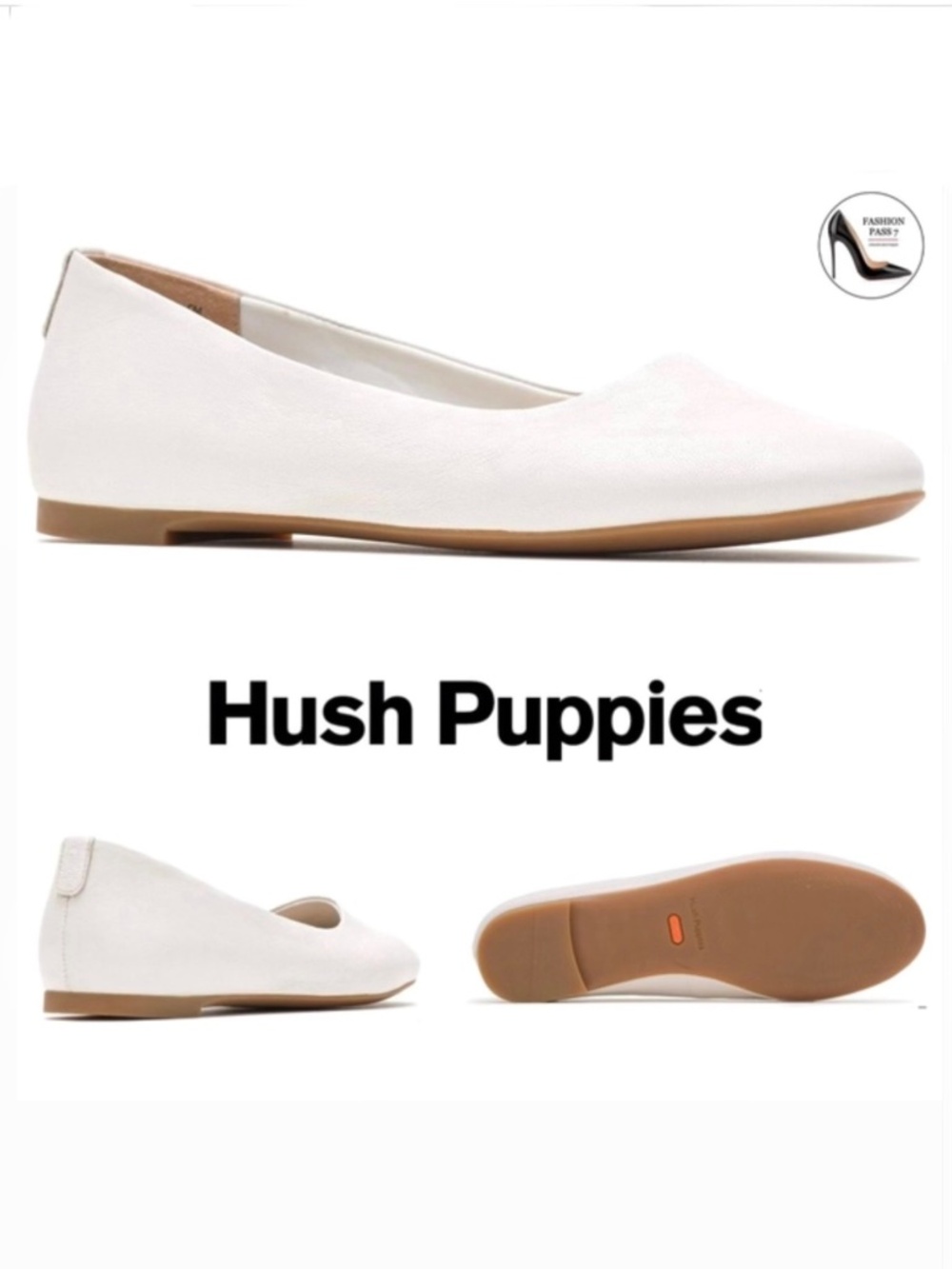 Hush Puppies Women's Kendal Ivory Leather Ballet Flats Pf Round Toe Loafer 6.5